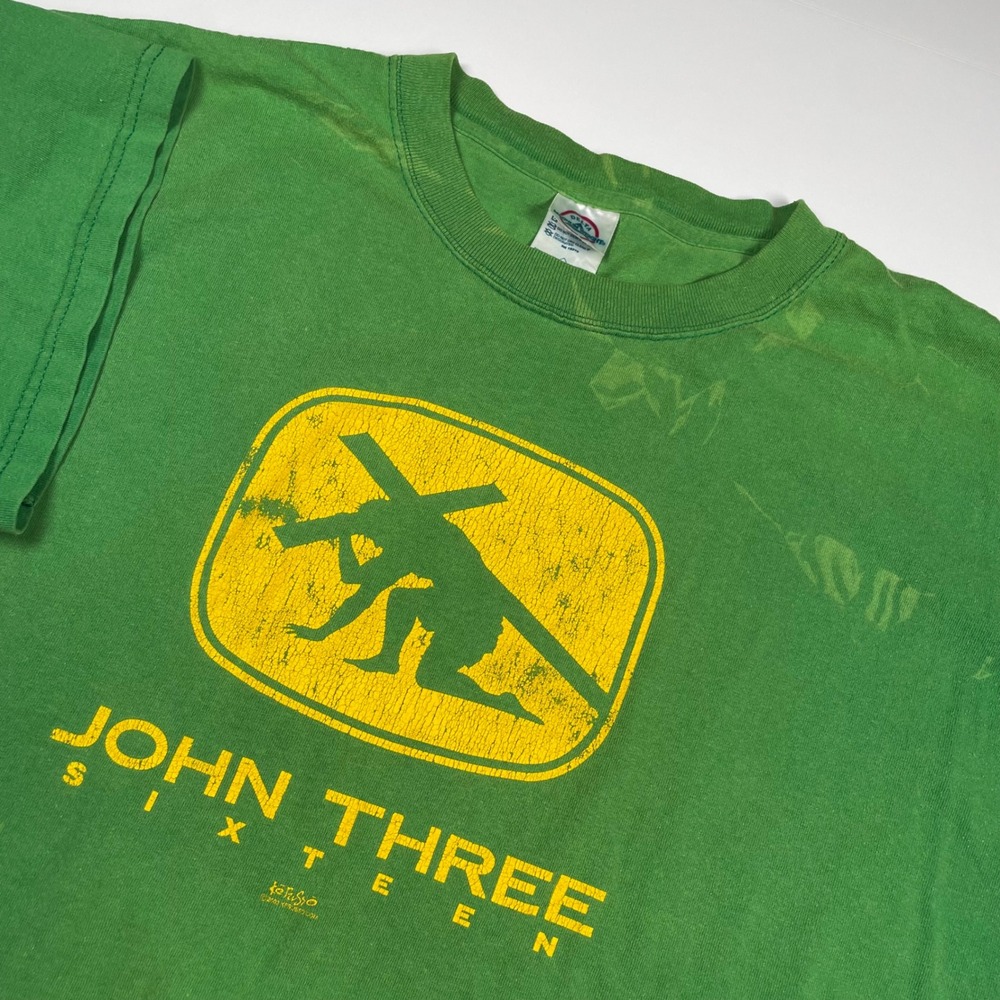 Vintage John 3:16 John Deere Parody Jesus T-Shirt Religious Graphic Tee XL Delta